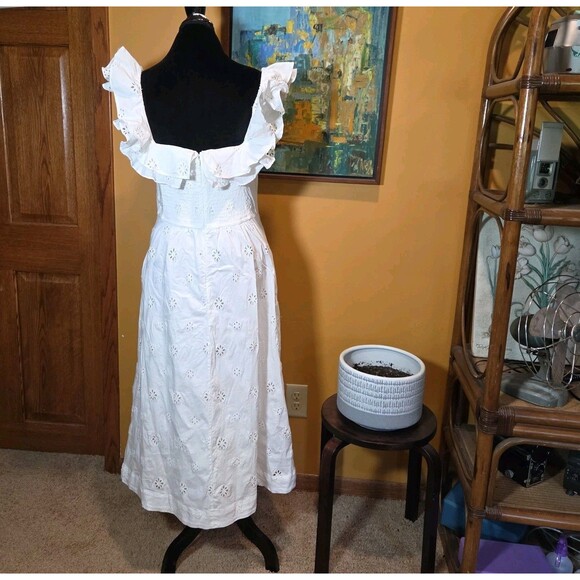 Forever That Girl Ruffled Eyelet Square-Neck Dress Women's Sz L Anthropologie - Picture 3 of 13